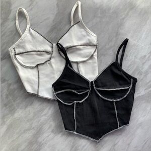 XS Constrast Stitch Crop Cami Black and White